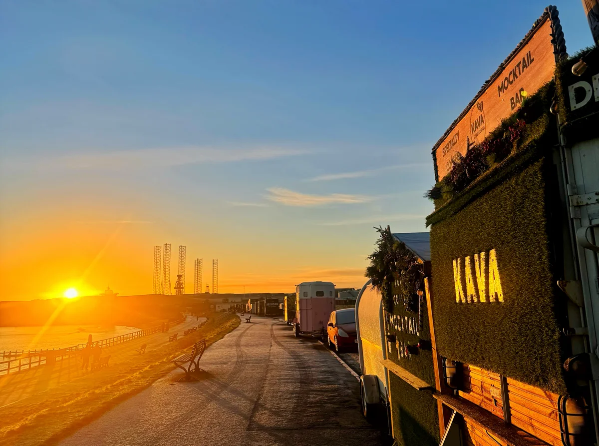 Kava Street Coffee trailer at sunset